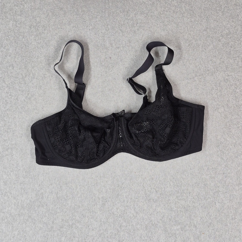 Glamorise Women Bra 38DD Black Unlined Sheer Underwired Lace Mesh Strap